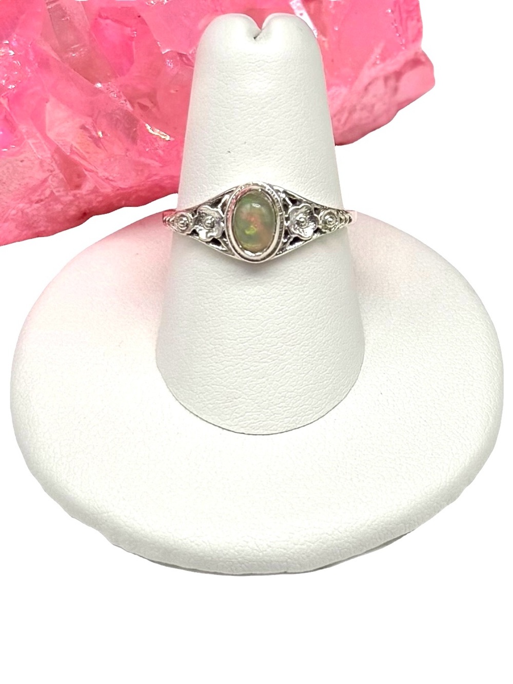 Ethiopian Fire Opal Ring Size 7 Solid 925 Sterling Silver Oval Dainty Floral
